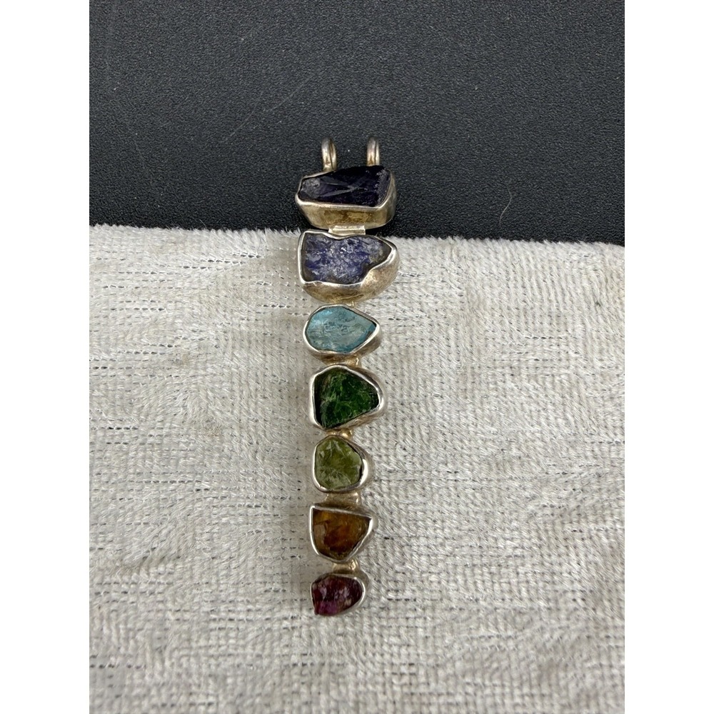 Vintage Seven Chakra Stones Pendant Silver Tone - Picture 2 of 9